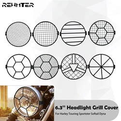 Universal Motorcycle 6.3'' Side Mount Headlight Round Grill Cover Black Vintage LED Mask For Harley Cafe Racer Touring Sportster