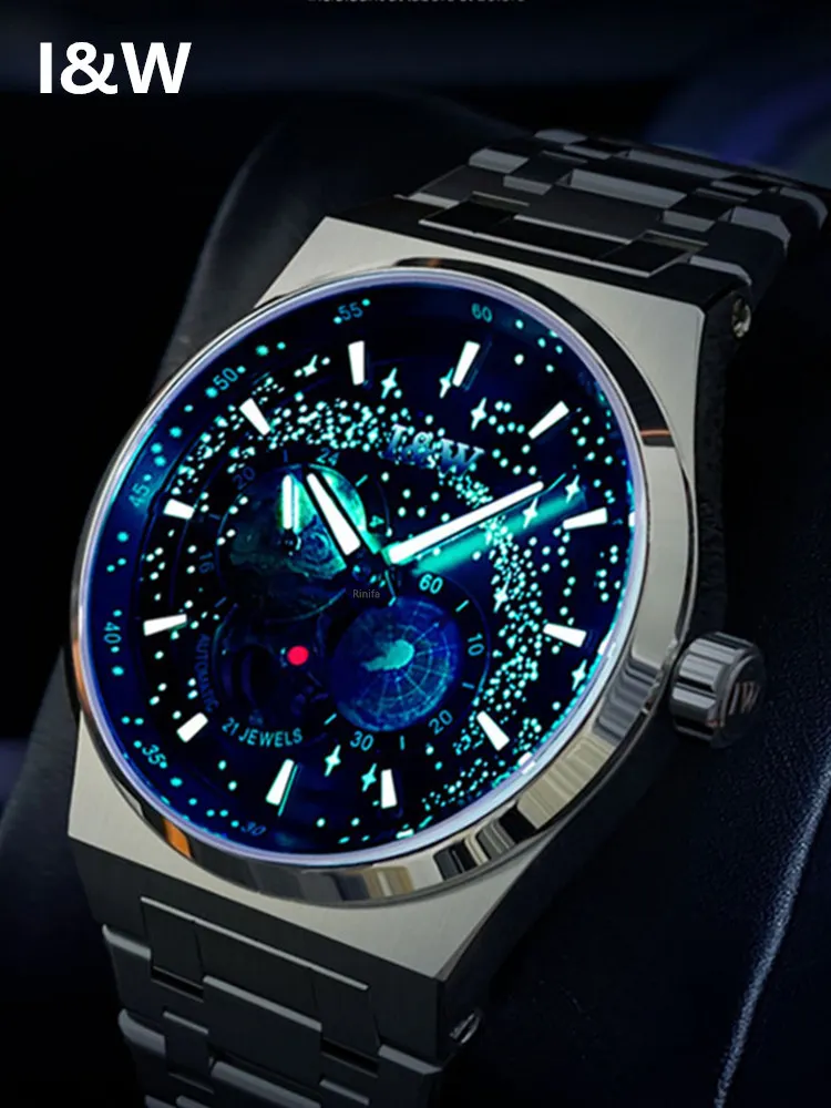 CARNIVAL Mechanical Watch For Men Luxury MIYOTA Automatic Waterproof Sapphire Reloj Hombre Luminous Van Gogh painting Earth GMT