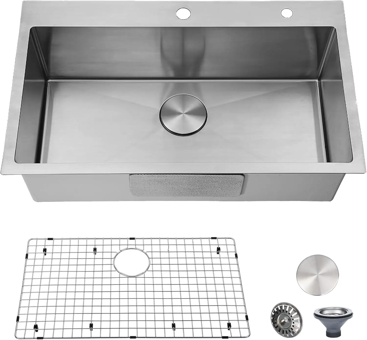 

30 inch Drop in Kitchen Sink, Topmount Single Bowl 304 Stainless Steel Handmade Satin Finish Kitchen Sinks with Dish Grid and St