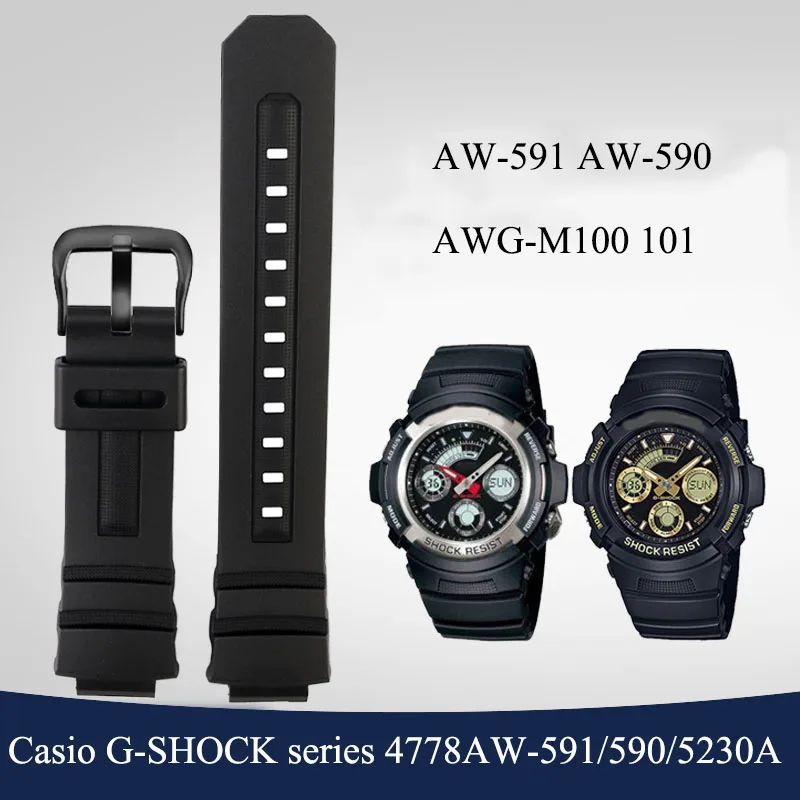 Rubber Watchband For Casio G-SHOCK WatchStrap 4778 AW-591/590/5230AWG-M100/101 G-7700/7710 Waterproof Men Silicone Bracelet 16MM