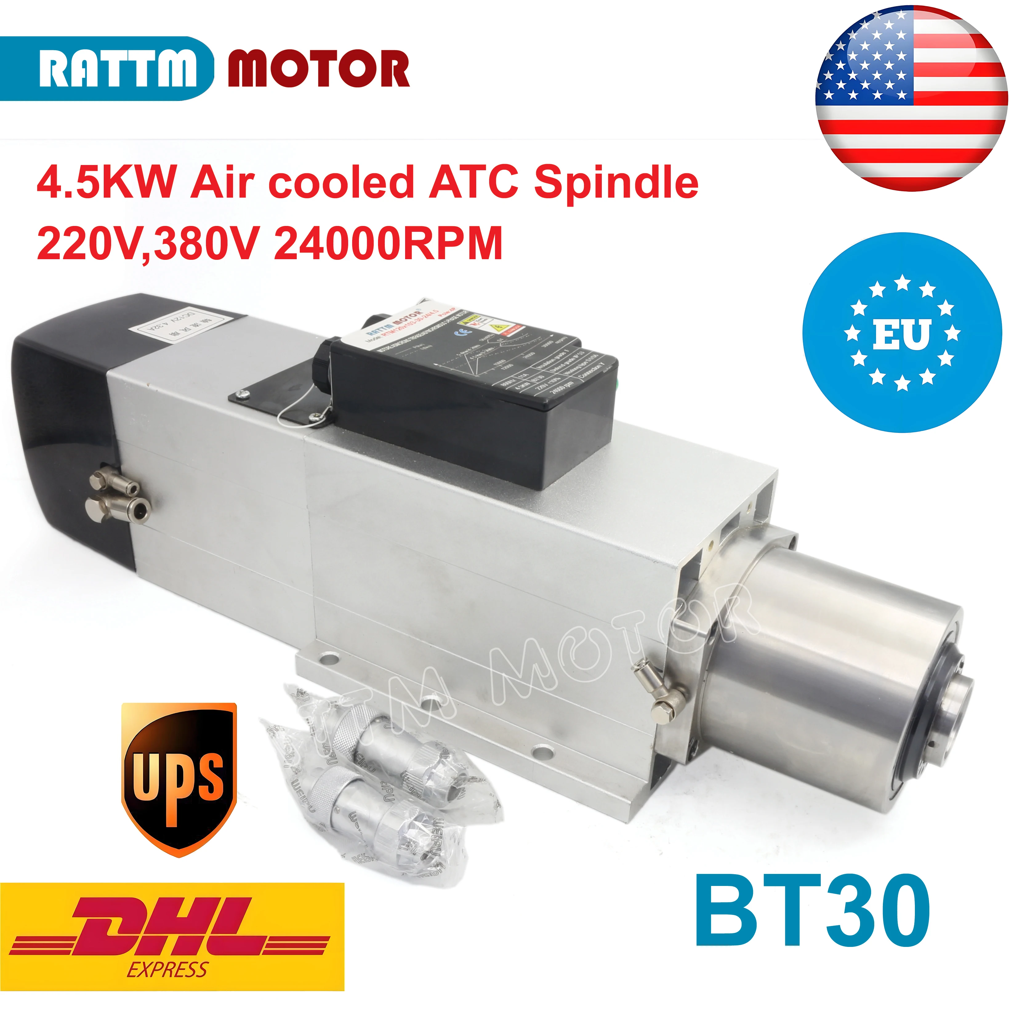

【EU US Stock】4.5KW BT30 ATC Auto Tool Changer Air-cooled Spindle Motor 24000RPM 380/220V for CNC Router Milling Machine