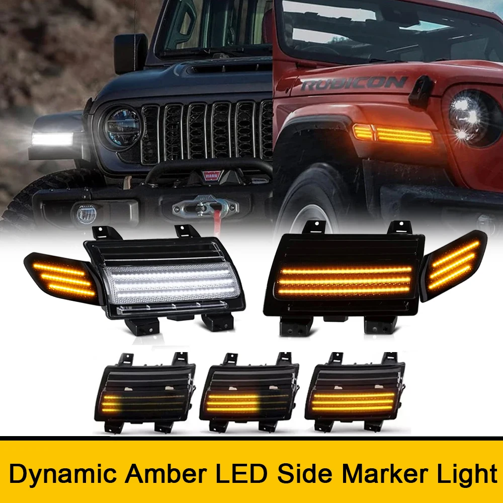 2x LED Front Bumper Side Marker Repeat Blinker Lights For Jeep Wrangler JL 2018-2021 Daytime Running DRL Parking Stop Lamp