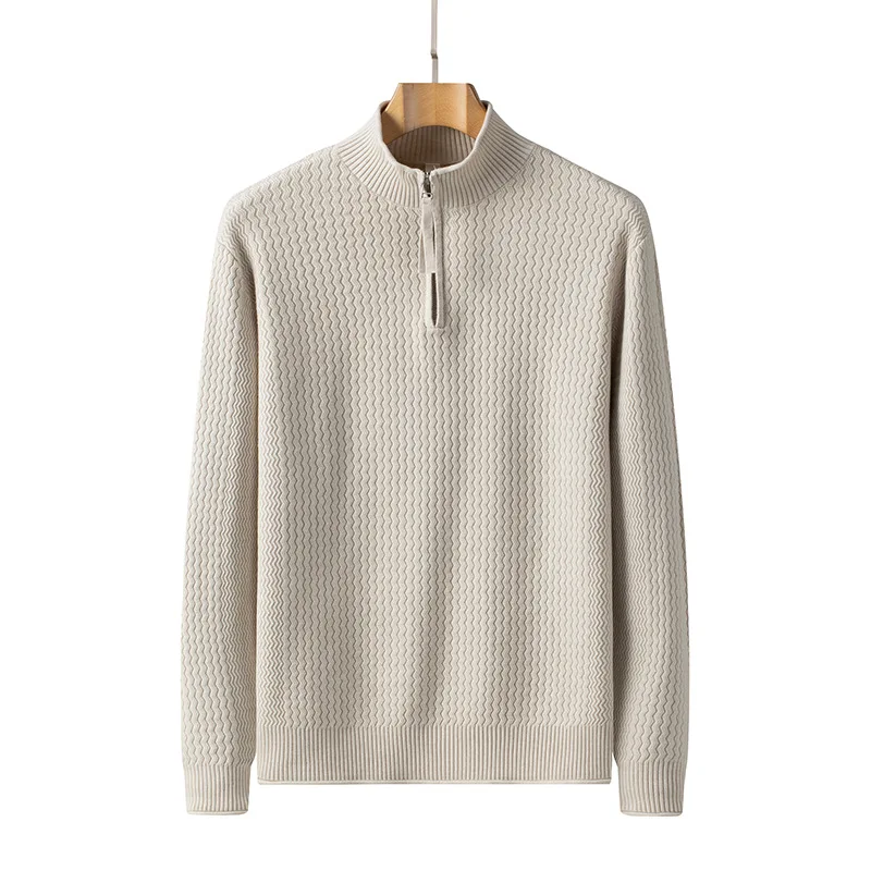 

1517High-end Casual Knitted Winter Slim-fit Sweater Cross-border Semi-turtleneck Men's Cardigan Jacket Customization