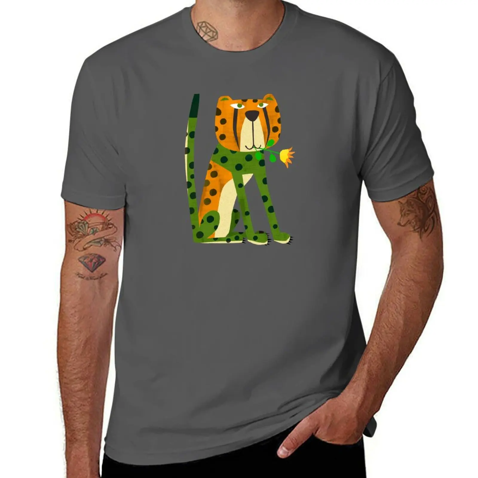 

Cheetah With Flower Duo Tone T-Shirt anime stuff anime t shirts Men's cotton t-shirt