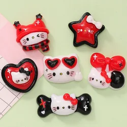 10 Pcs Cute New Year Black and Red Cat Bones DIY Resin Cabochon Scrapbooking DIY Jewelry Hairpin Craft Decoration Accessories