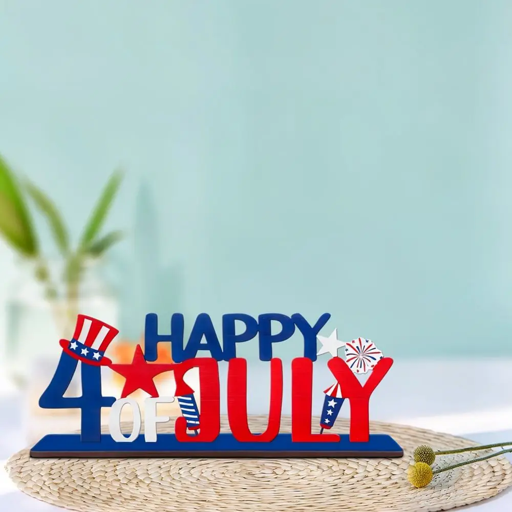 Patriotic Home Ornament Wooden Letter Star Decor Day Memorial Day Party Desktop Modern Table Accessory
