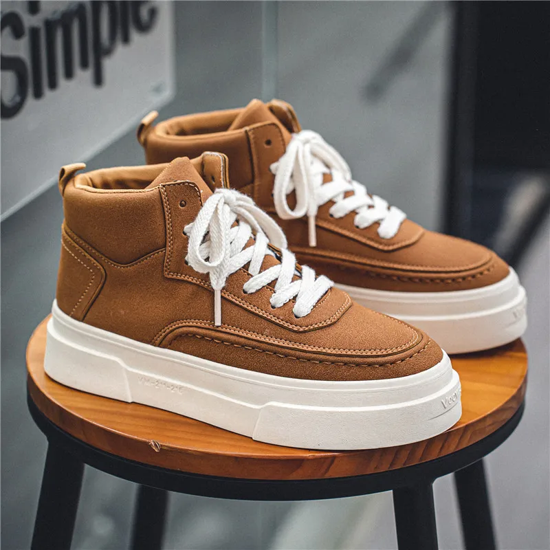 

Harajuku Khaki Men's Canvas Sneakers Casual High Top Vulcanize Shoes Men Breathable Men Platform Skateboard Shoes Espadrilles