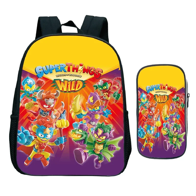 SUPERTHINGS Backpack 2 Pcs Set Cartoon Bookbag Girls Boys Kindergarten Bag SuperThings Print School Bags Toddler Kids Bagpacks