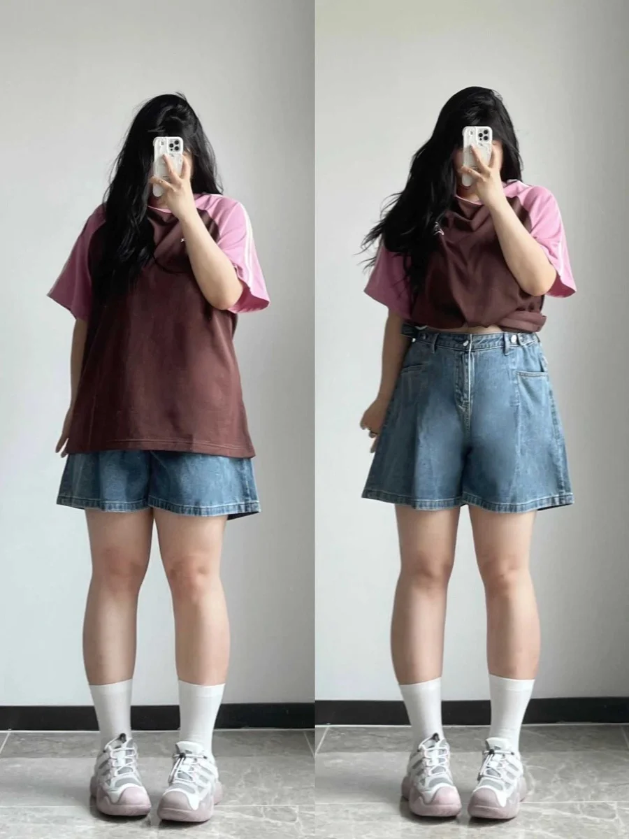 

High Waist Denim orts plus Size Women's Summer Faion Meat Concealing A-Line Wide Leg Hot Pants Autumn New Arrival