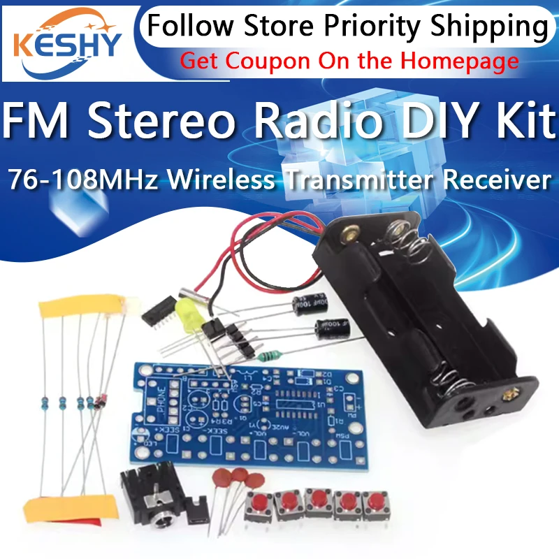 76-108MHz FM Stereo Radio DIY Kit Wireless FM Transmitter and Receiver Module Frequency Modulation Soldering Practice Project