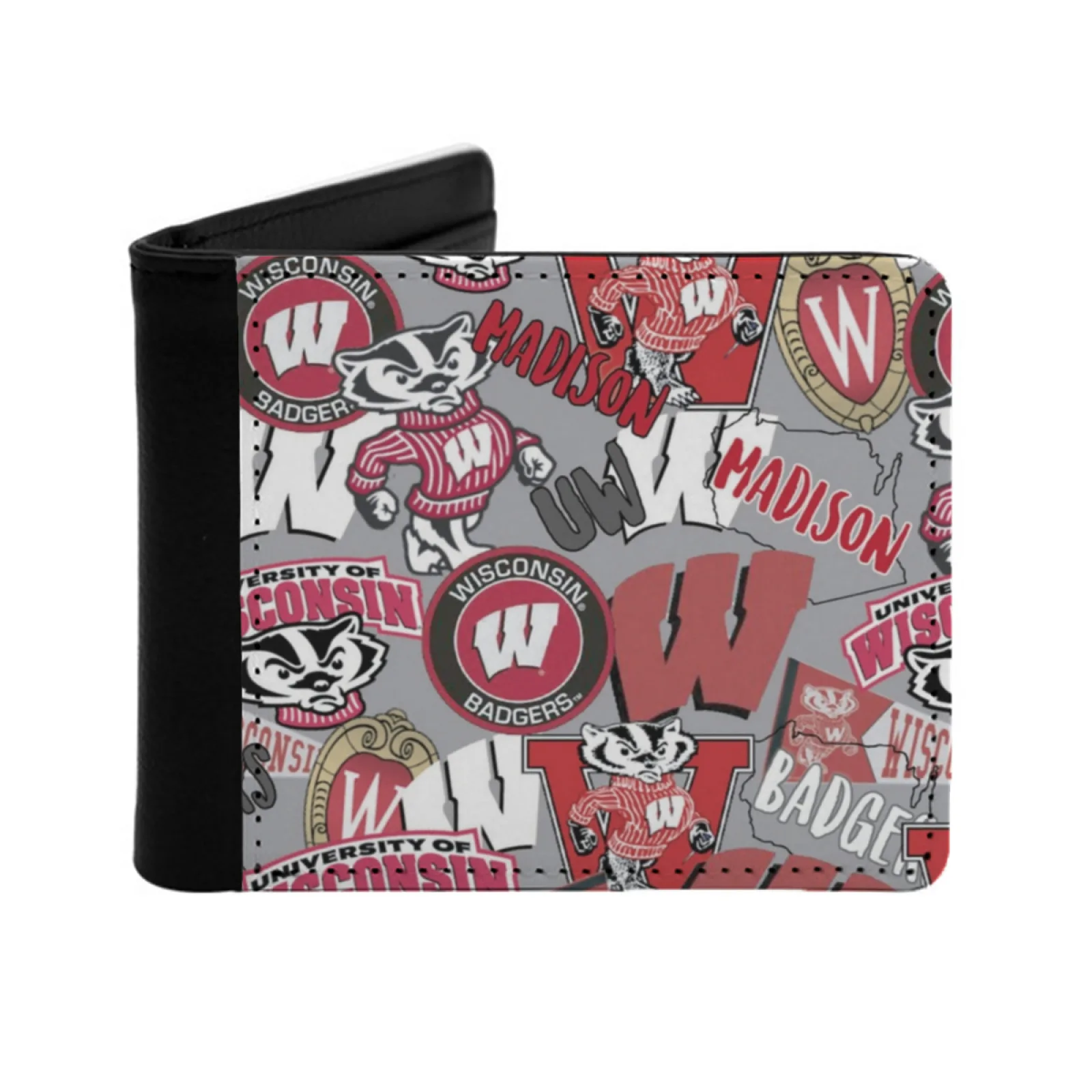 University Personalized Men's Leather Wallet Card Money Bag Pu Leather Wallet Badgers Wisconsin Uw Madison Wisco Cute Trendy