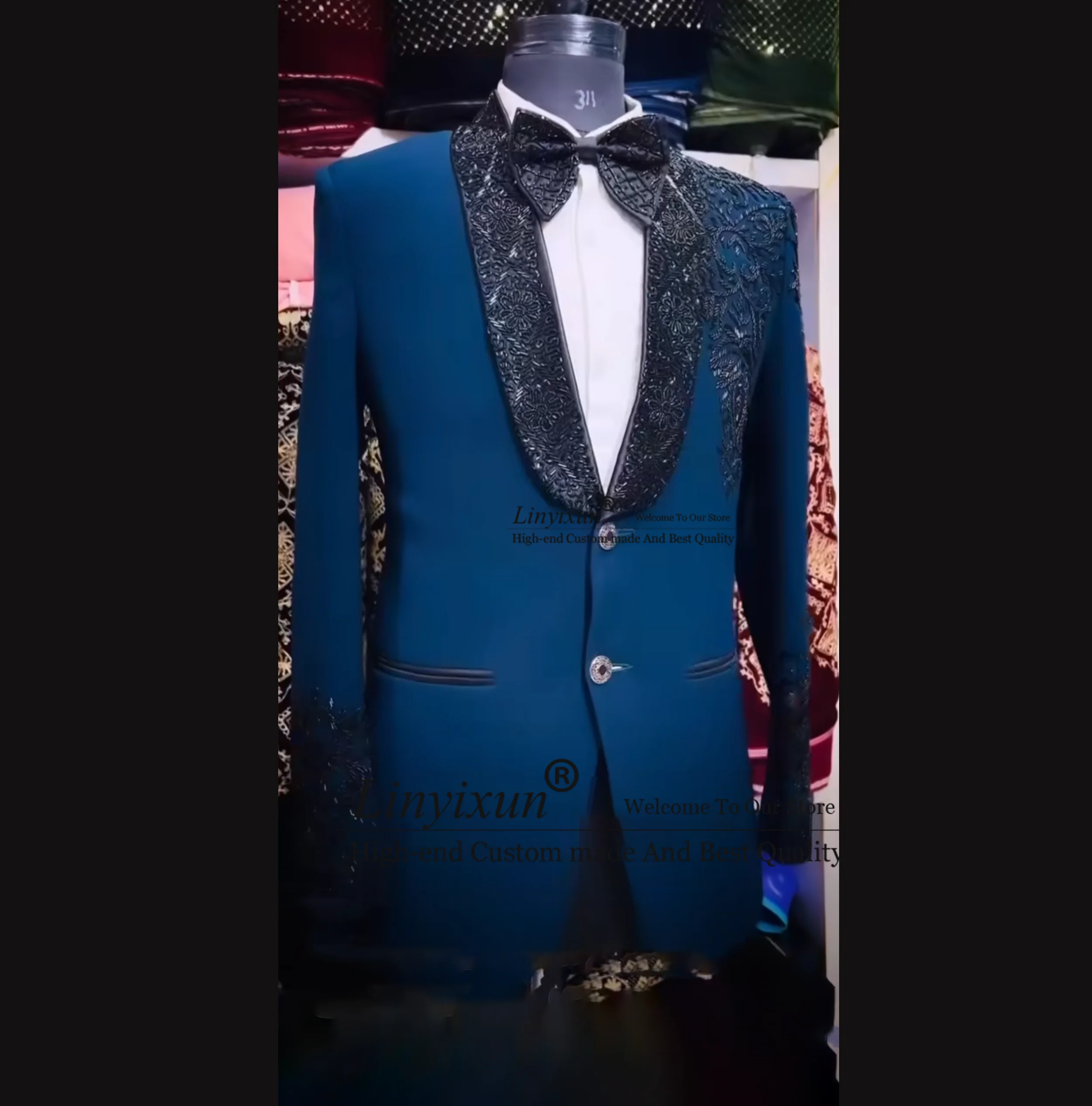 Elegant Embroidery Beaded Suit Men For Wedding Latest Design Groom Tuxedos Man Banquet Prom Blazer 2 Pieces Slim ropa hombre