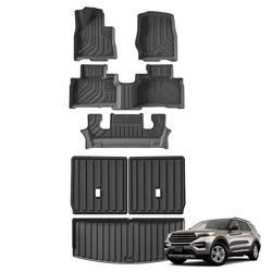 for Ford Explorer 4WD 6Seats 2020-2024 2025 TPE 3D Car Floor Mats Cargo Liner Trunk Backrest Pad Accessories Black