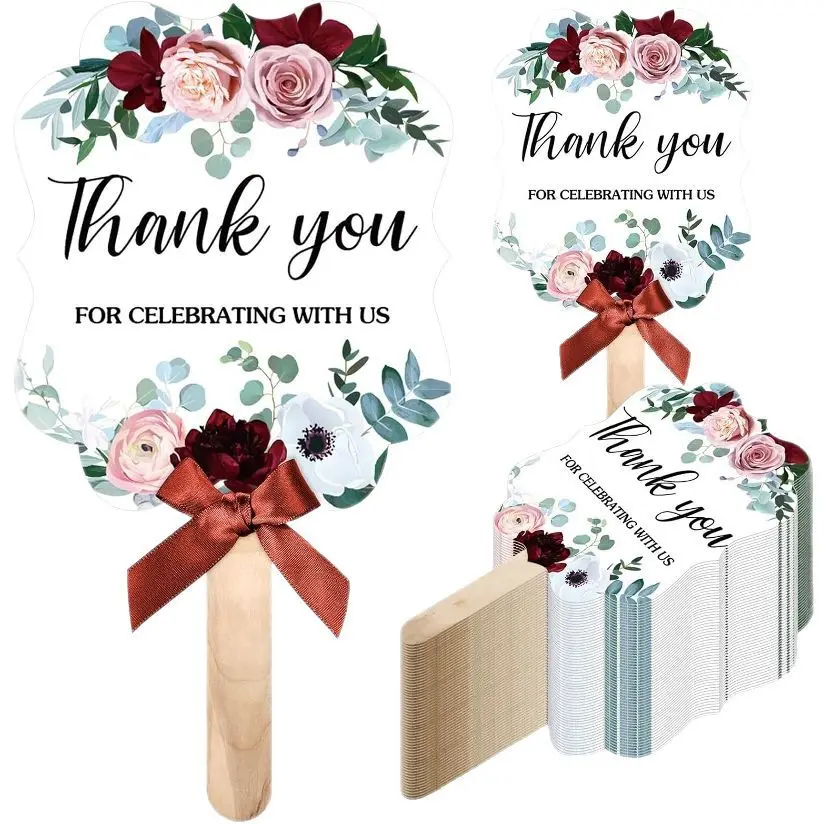 10Pcs Rose Paper Hand Fans for Wedding Bridal Shower Party Favors Handheld Floral Decorations for Guests Birthday
