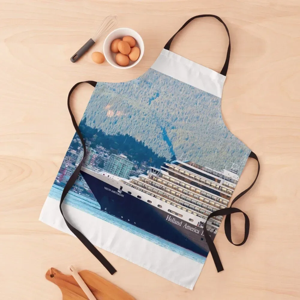 Holland America Nieuw Amsterdam Cruise Ship in Vancouver Apron carpenter Kitchen For Men Home Supplies For Woman Apron