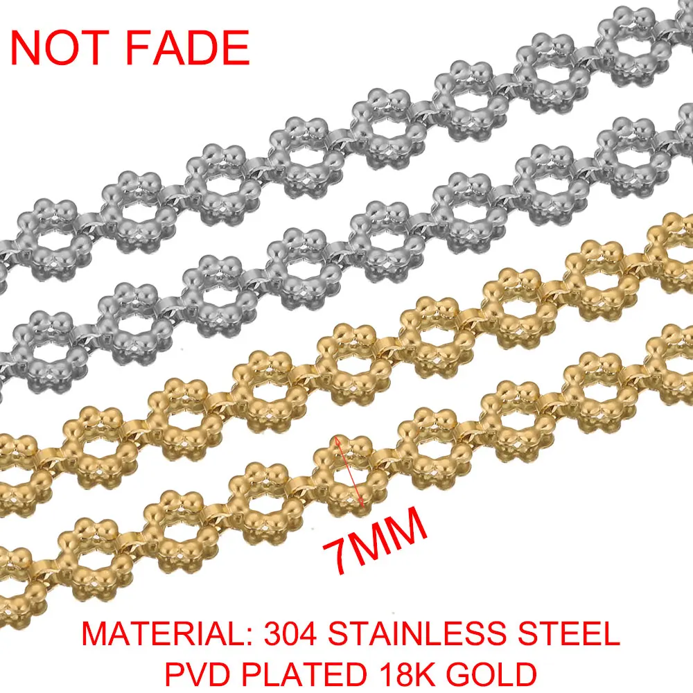 1metre Stainless Steel PVD Gold Chain Flower Circle Ring Chains for DIY Keychain Bracelet Jewelry Materials Making Accessories