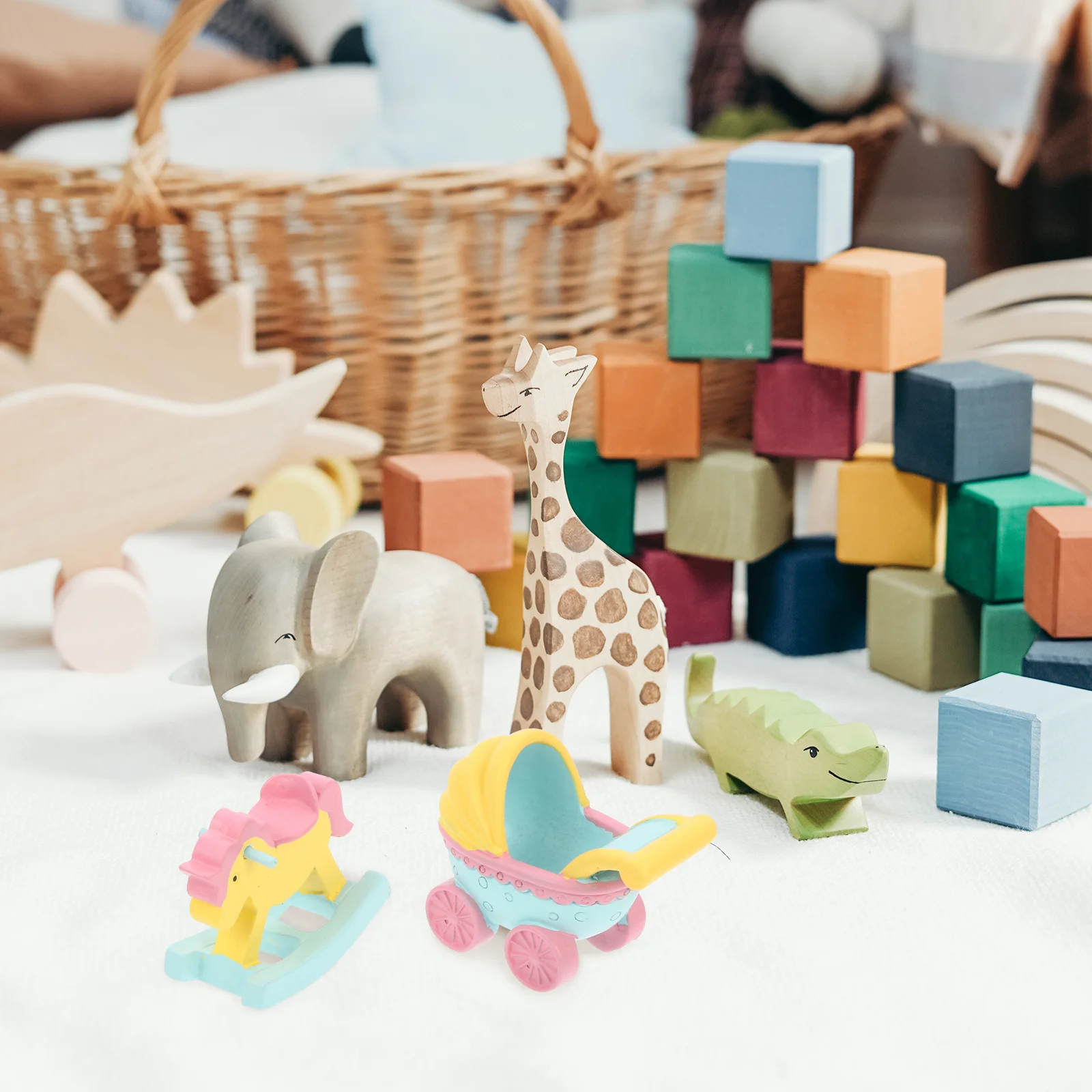 

3Pcs Kids Birthday Cake Decoration Resin Rocking Horse Stroller Crib Ornaments Party Cake Decor Cartoon Birthday Supply