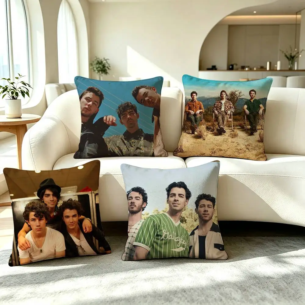 J-Jonas Brothers  Pop Rock Band Square Double-Sided printed Pillow Case Bedroom Bedside Pillow Sofa Cushion Cover