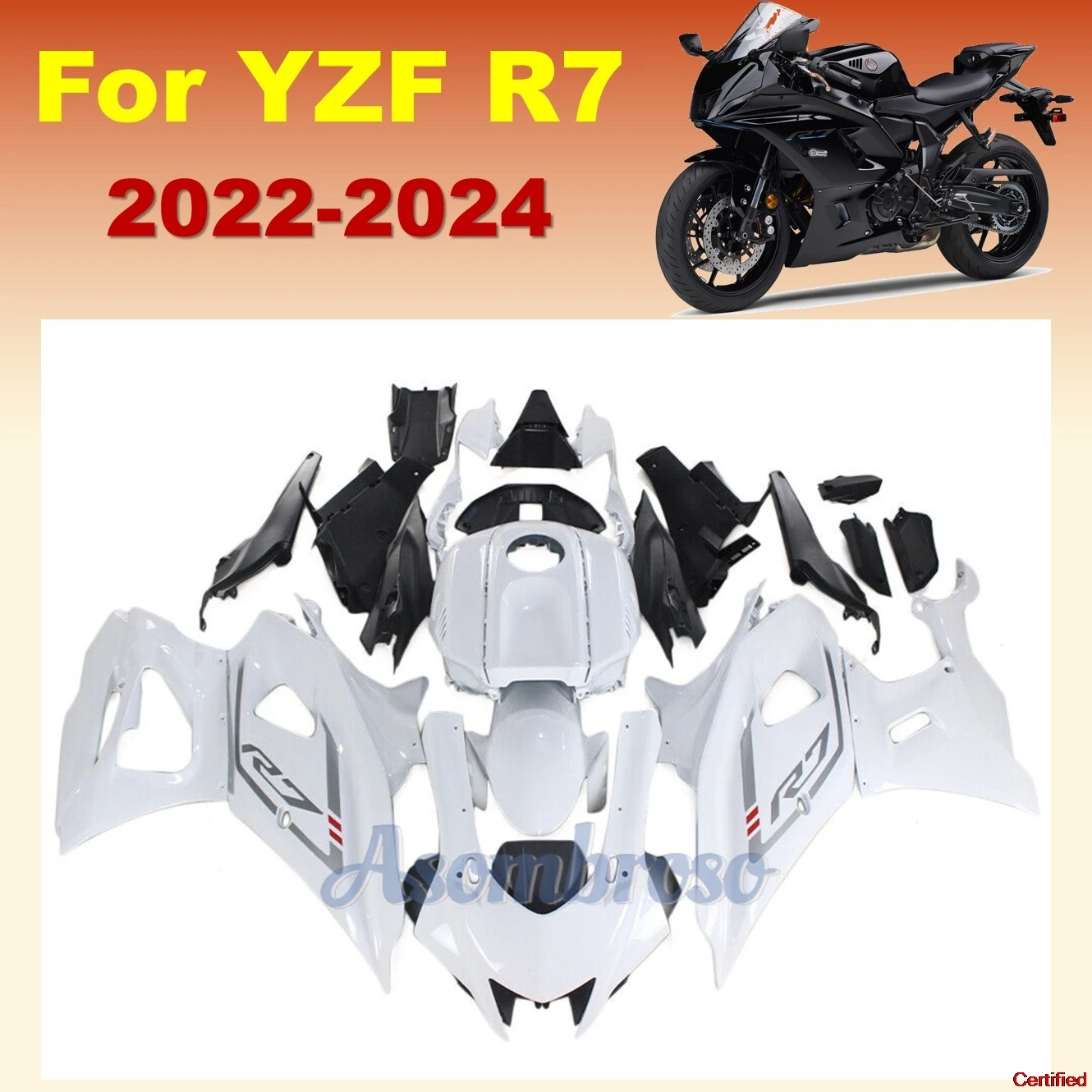 New Style ABS Motorcycle Fairings Kit Fit for YZFR7 2022-2025 YZF-R7 Road Racing White Grey Bodykits