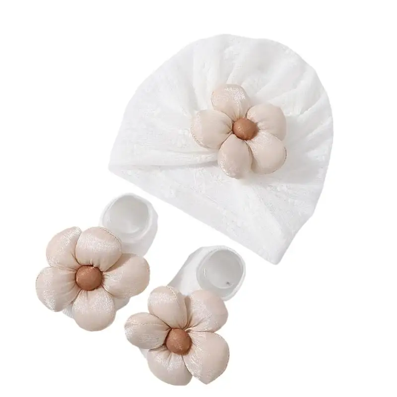 قبعة U13F للأطفال حديثي الولادة بغطاء رأس ناعم وخفيف الوزن مع جوارب للفتيات من عمر 0 إلى 12 شهرًا #2