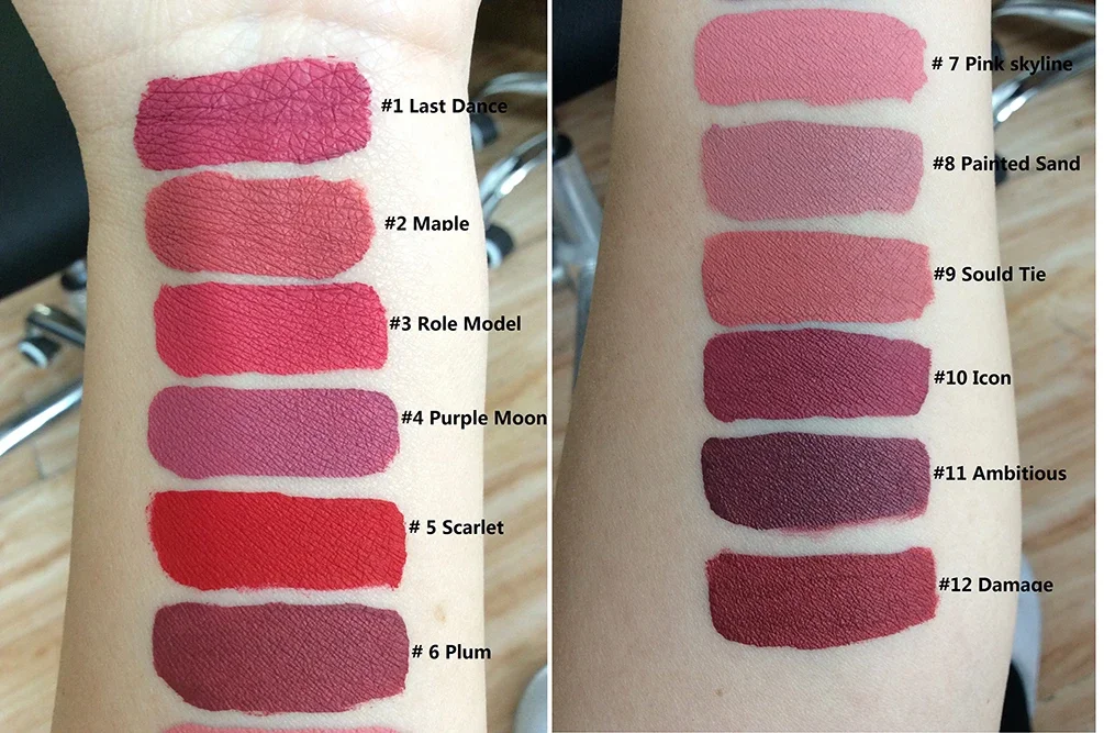 Rossetto liquido opaco a 12 colori con etichetta privata Logo personalizzato Tazza antiaderente a lunga durata Facile da applicare Trucco nudo sexy all'ingrosso