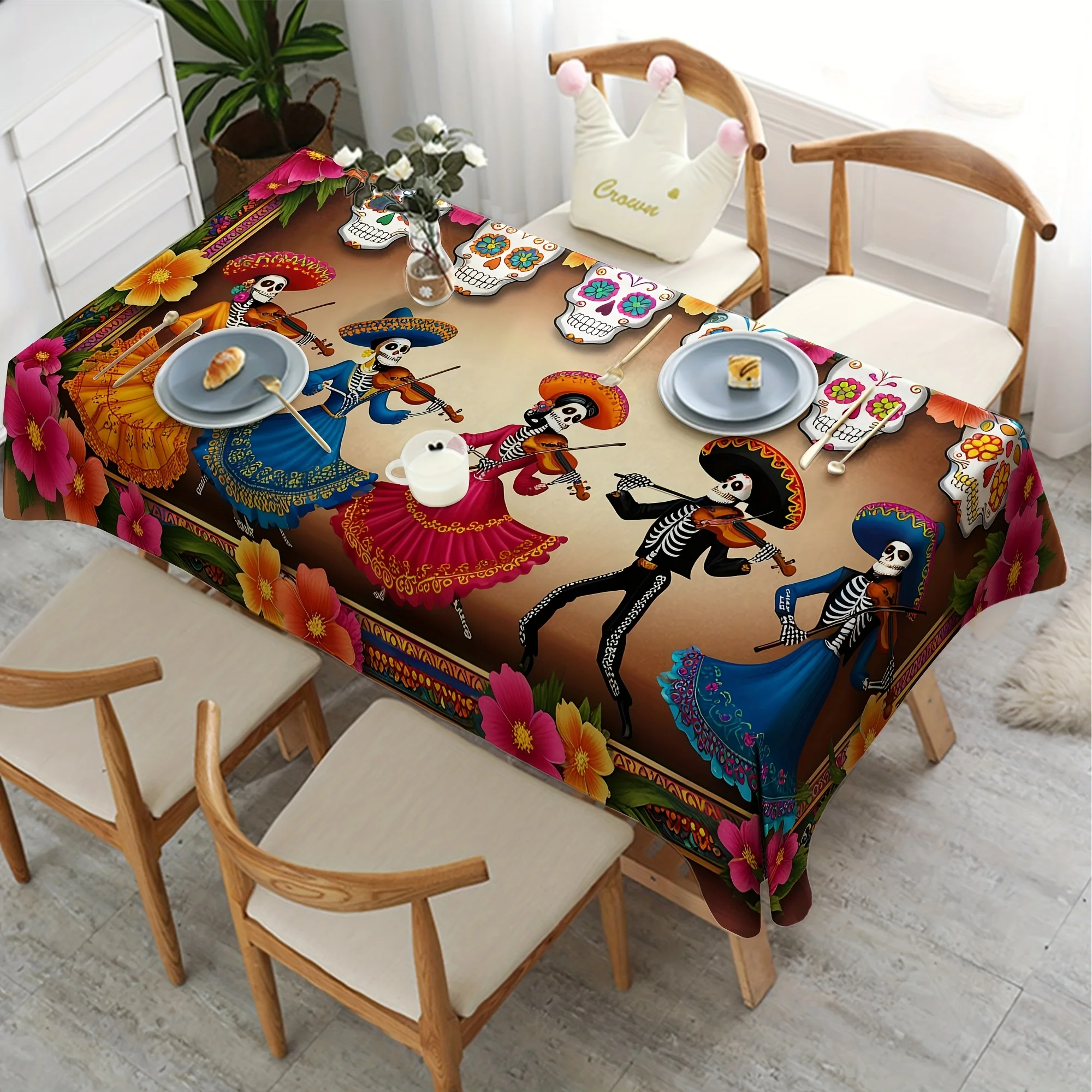 Mexican Day of The Dead Tablecloth for Table Decor Mexico Skull Dia De Los Muertos Kitchen Dining Tablecloth Holiday Party Decor