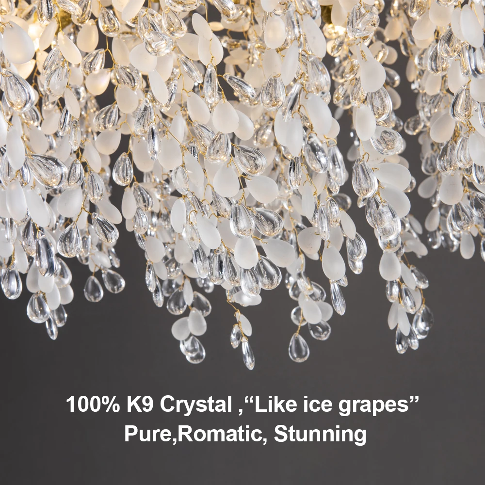 Designer Grape Crystal Chandelier Silver Gold Hanging Light Luxury Villa Living Dining Room Lamp Tree Branch Chandeliers LED