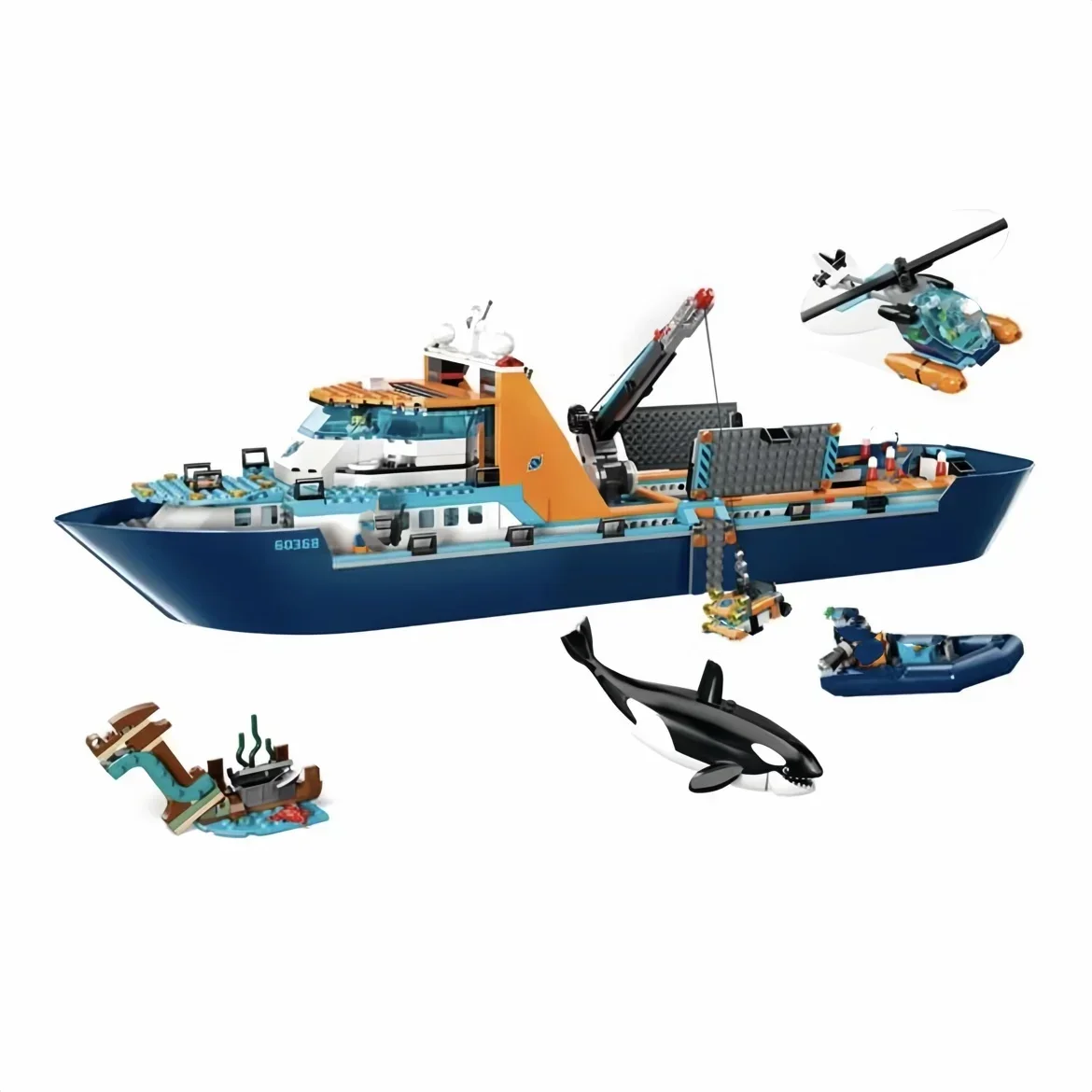 Arctic Research Ship Compatible 60368 Building Block Toys Floatable Boat Helicopter ROV Sub Orca Bricks Gifts for Boys Girls