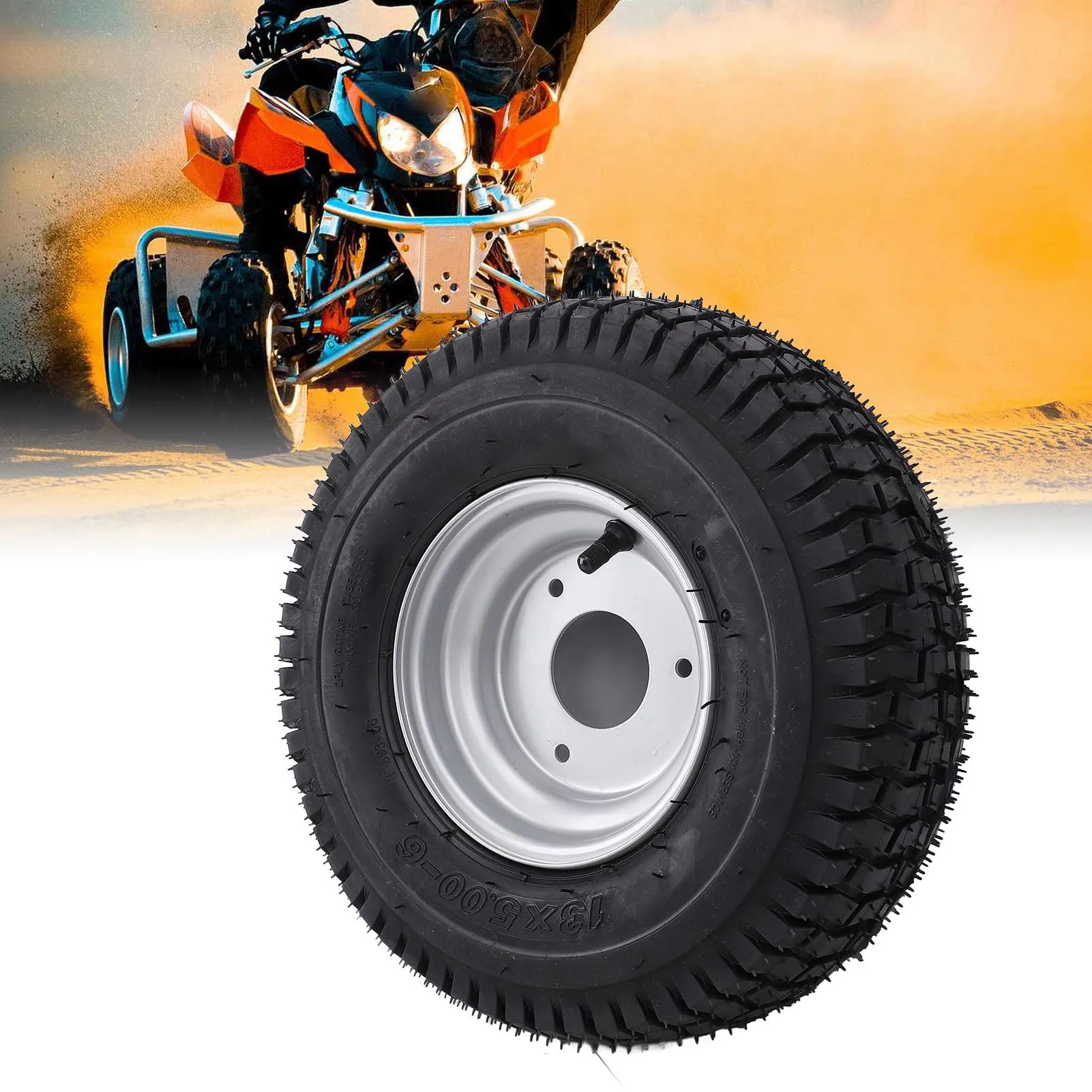 Wheel Tire and Rim Vacuum Tubeless Rubber Aluminum Alloy Strong Ply Structure 13x5.00-6 Wheel Tire for Go Kart for Mini Bike