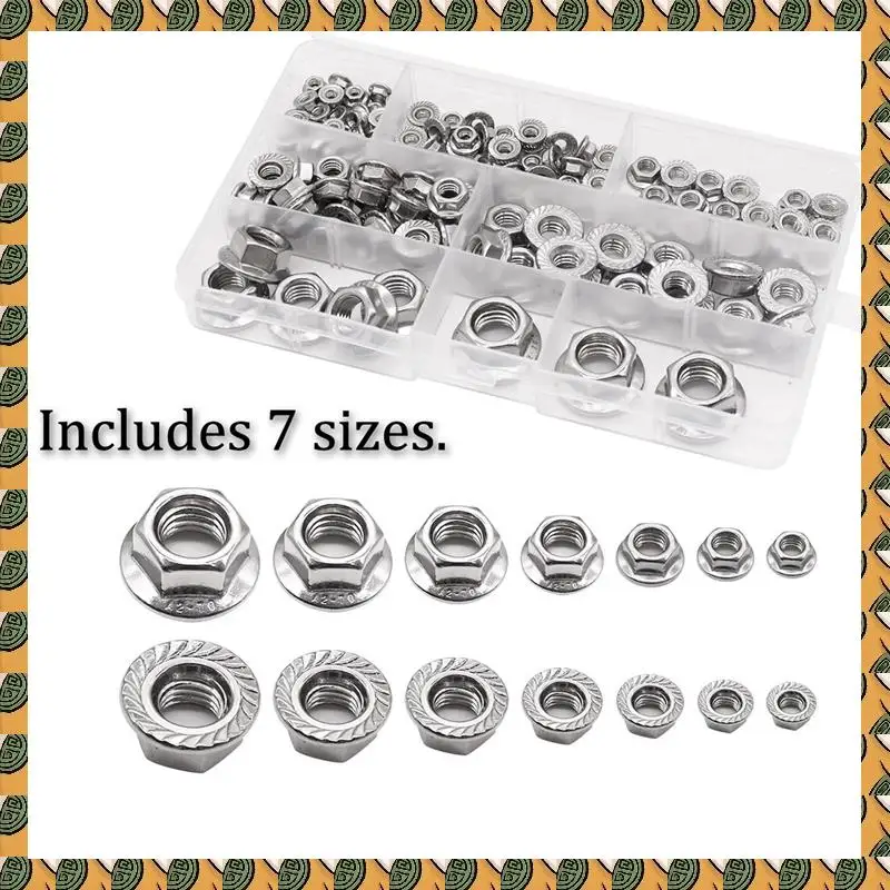

140PCS 304 Stainless Steel Hex Flange Nuts Assortment Kit, 7 Metric Sizes M3 M4 M5 M6 M8 M10 M12 Q-057-BOX