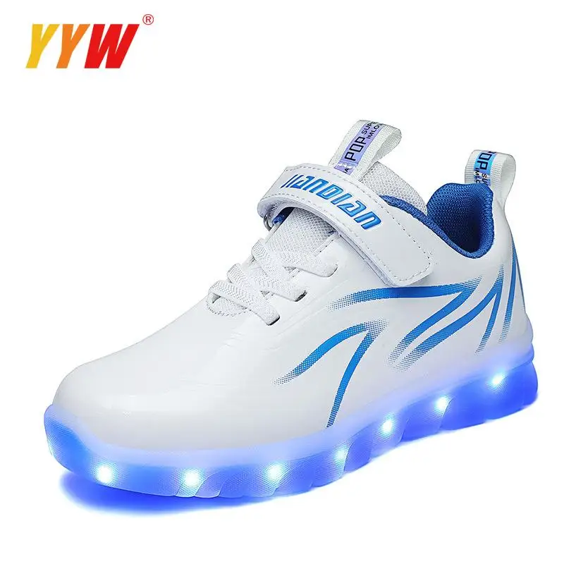 

With LED Children High Shoes Boys Girls Sport Casual Shoes PU Leather Fashion Kids Sneakers Size 26-35 Children Shoes Fashion