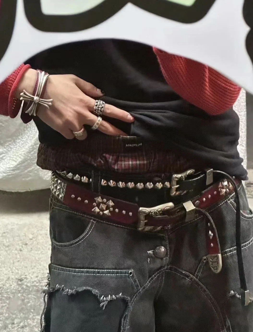 Punk Style Rose Iron Cross Waist Belt Top Layer Cowhide Leather Depressed Rich Second Generation Youth Fashion Accessory