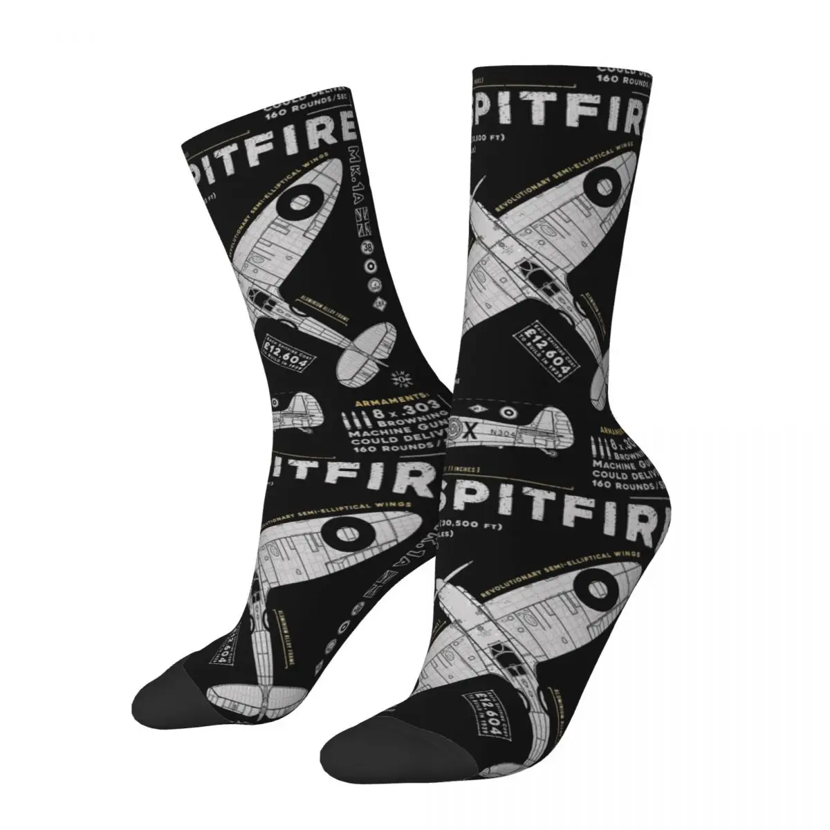 

Winter Warm Funny Men's Women's Vintage Supermarine Spitfire Socks Fighter Plane Non-slip Soccer Socks