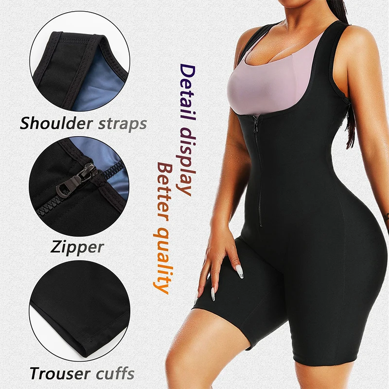 MrifDila One Piece Zipper Jumpsuit Shorts Sweating Vest Women\'s Sauna Jackets Waist Trainer Slimming Full Body Shaper Sauna Suit