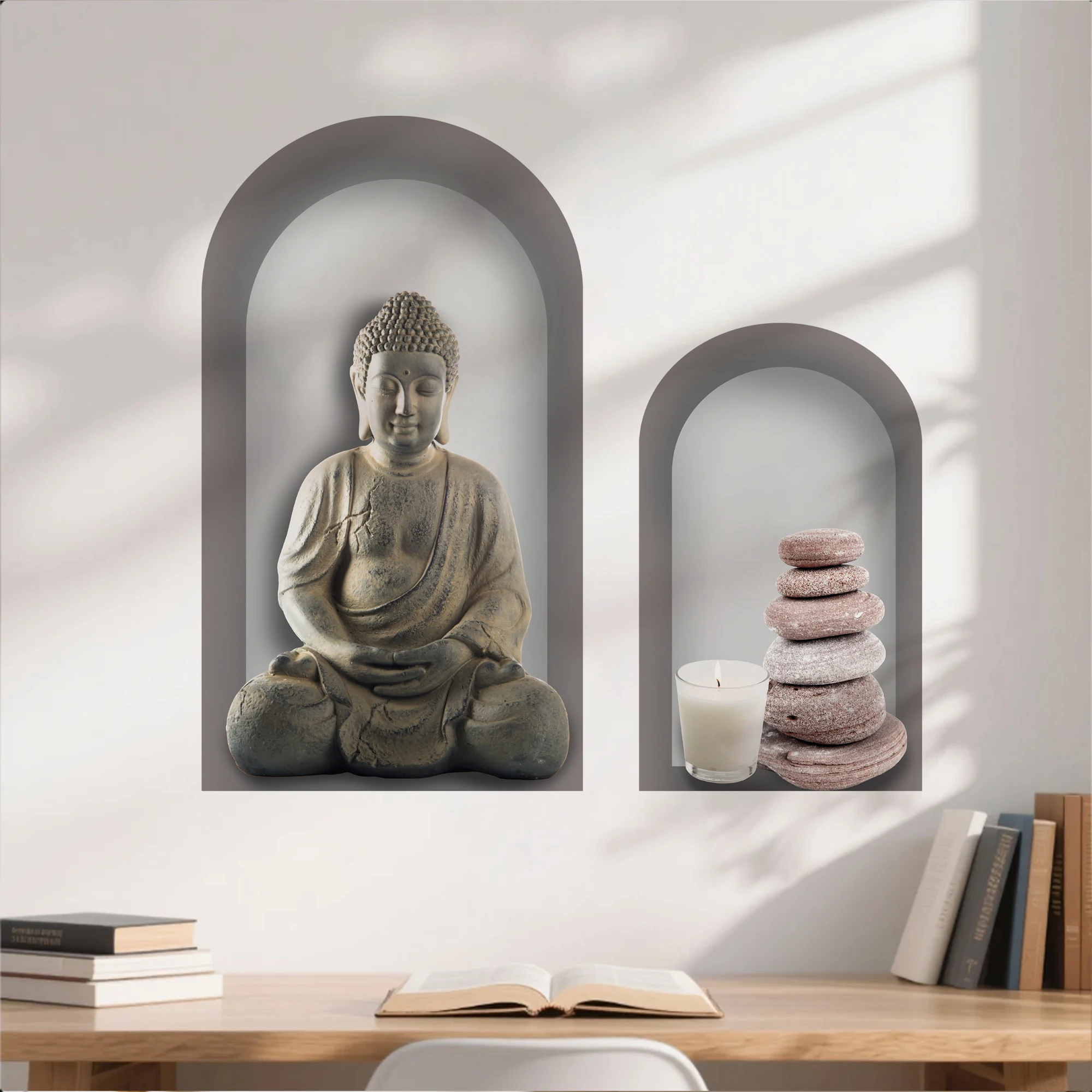 

Zen and Ethnic Kennel Buddha Arched Wall Sticker Vinyl Mural Art Decal Hallway Bedroom Living Room Home Decor Self Adhesive