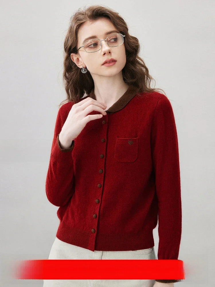 

Модный вязаный кардиган из 100% шерсти для женщин, весенний, для повседневной носки, прямого кроя, с длинными рукавами, повседневное пальто с круглым вырезом