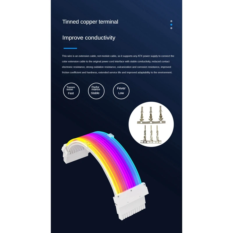 Línea emisora de luz de computadora RGB Diseño de fuente de luz dual Línea síncrona de luz de color Cable RGB de extensión Atx 24Pinpsu