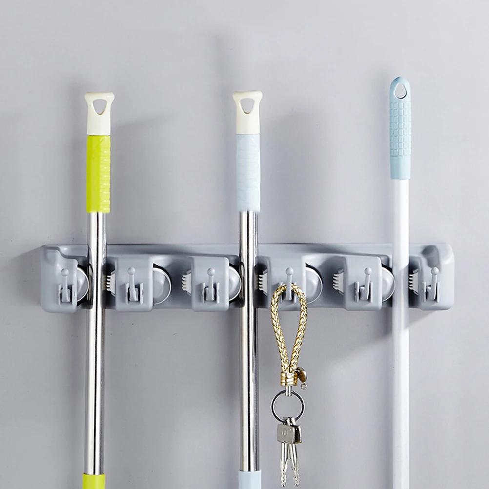 

Rack Mop Hanger Coat Supplies Organizer Trash Can Grey Shelves