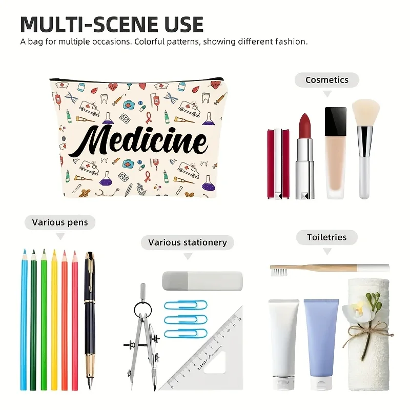 Medicine Canvas Cosmetic Travel Bags with Zipper Toiletry Bags Pencil Pouch Organizer Bag Women's Storage Bag Gift for Friend