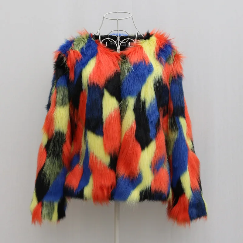 2026 Mantel Bulu Wanita Motif Cetak Kerah O Lengan Panjang Jaket Patchwork Kasual Jaket Bulu Imitasi Cardigan Mantel Tebal Hangat Musim Gugur Musim Dingin