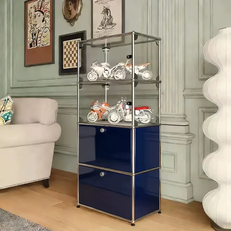 Medieval glass display cabinet model figure storage cabinet stainless steel transparent dust-proof glass door display cabinet