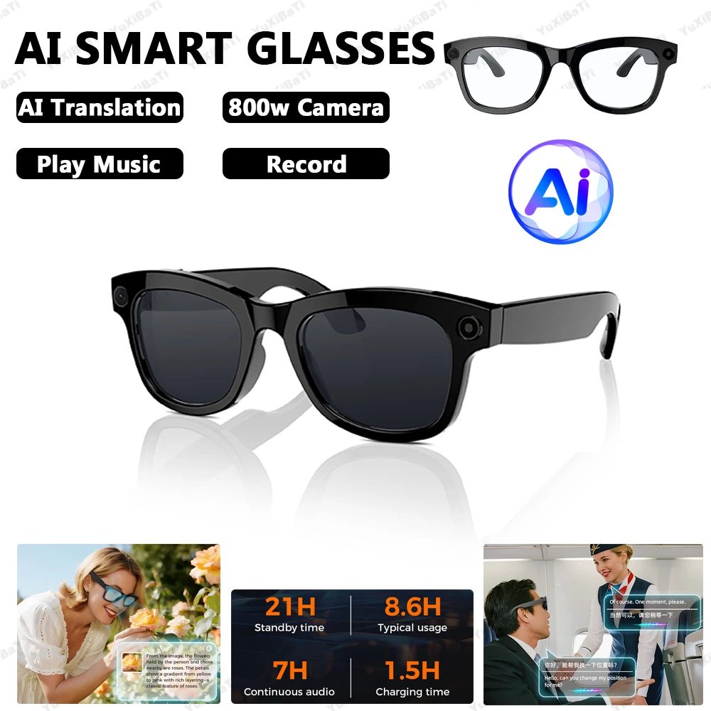 2025 New 8MP HD Camera Smart Glasses AI Translation DVR Camcorder Outdoor Sports Polarized Sunglasses Video Conference Record