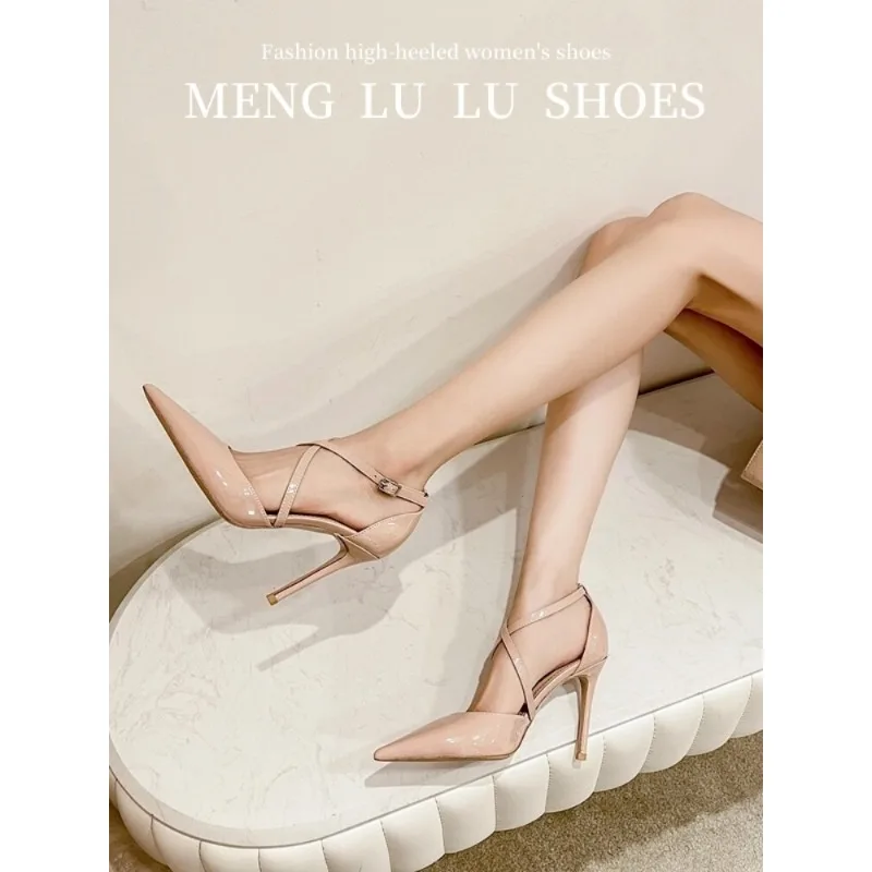 2026 New Product Versatile Pointed Hollow High Heels, Thin Heels, Sexy and Skinny,Single Shoes with Crossover and Baotou Sandals