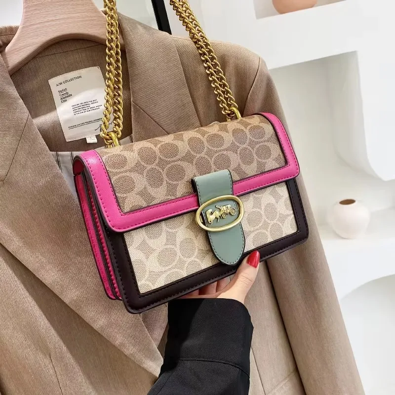 New high-end women's retro PU leather small square single shoulder strap fashion chain