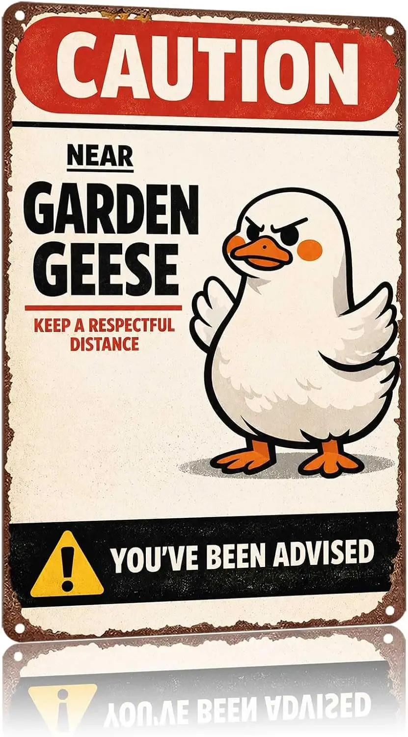 Metal Sign Caution Near Garden Geese Keep Respectful Distance Wall Decor | Classic  ,Retro,Waterproof Aluminum,Funny,UV-printing