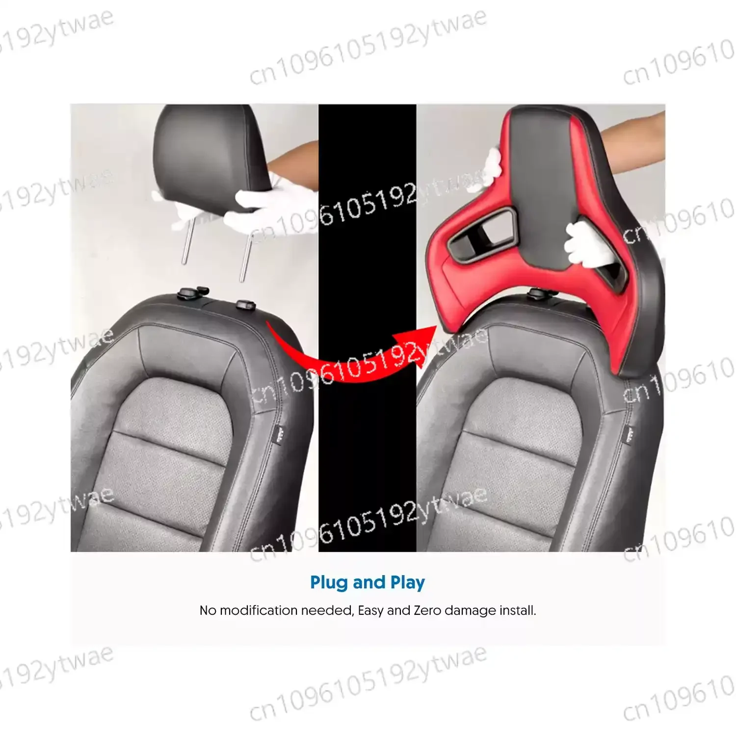 Premium Sport Car Seat Headrest, PU Leather, Custom Black Stripe Red, OEM Available