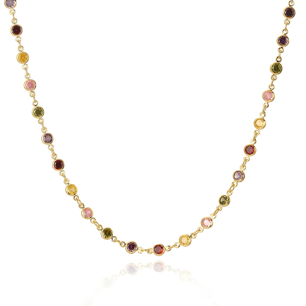 Bridal Fashion Rainbow Crystal Rhinestone Choker Necklace Women Wedding Accessories Tennis Chain Chokers Jewelry Collier Femme