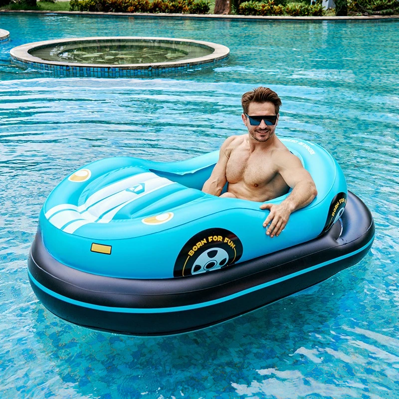 Giant PVC Inflatable Racing Car Pool Float Lounge Chair, Heavy Duty Water Floating Seat with Steering Wheel for Beach Swimming