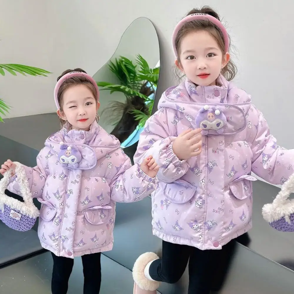 

Anime Sanrio Kuromi Girls Down Coat Kids Windproof and Warm Down Jacket Cartoon Duck Down Down Puffer Winter Children's Coat