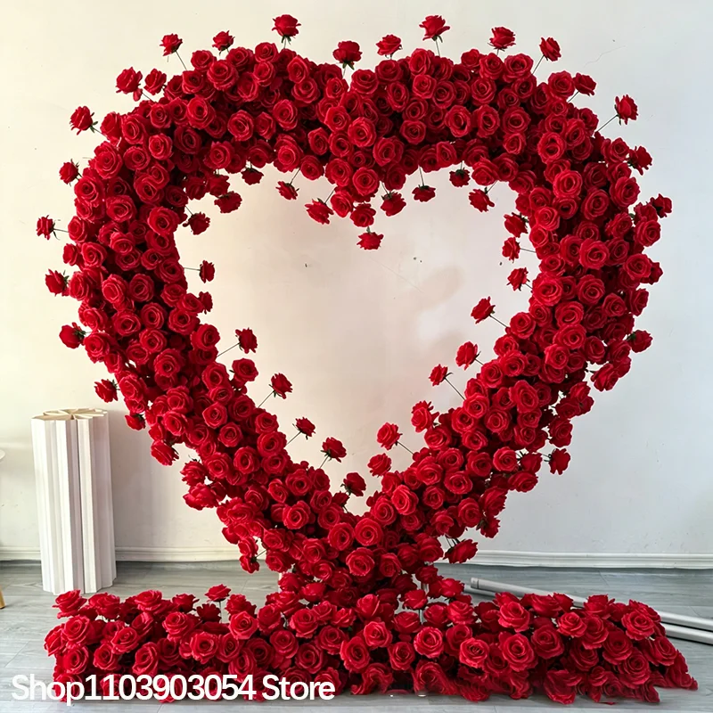 Roter Rosen-Herzform-Kunstblumenbogen, Seidenrosen-Blumenherz-Bogenrahmen, Hochzeitsantrag, Valentinstag, Partydekoration – Detail 1